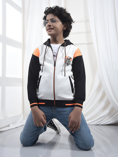 White Color-Block Hooded Neck Sweatshirt