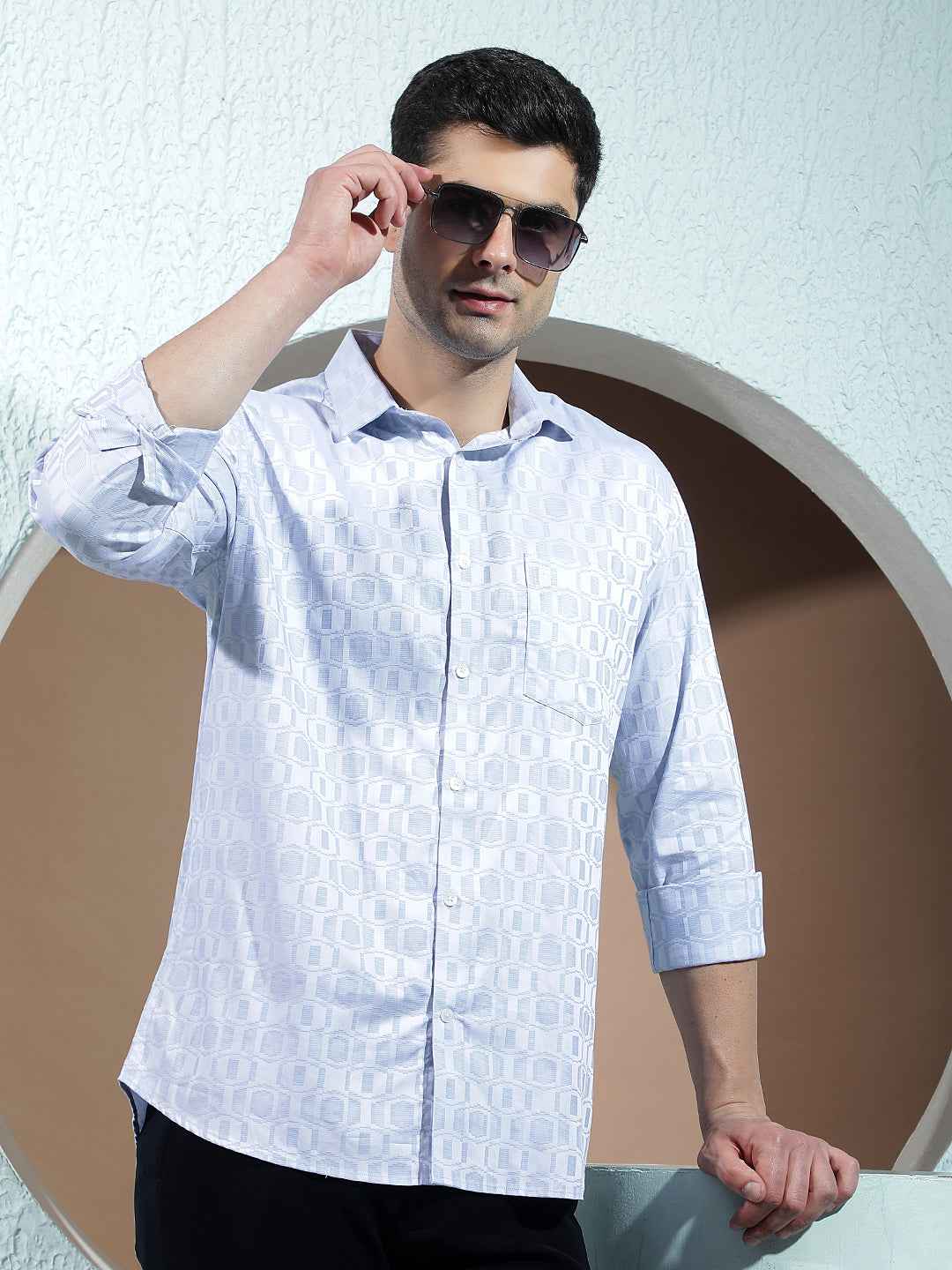 Blue Geometric Print 100% Cotton Shirt