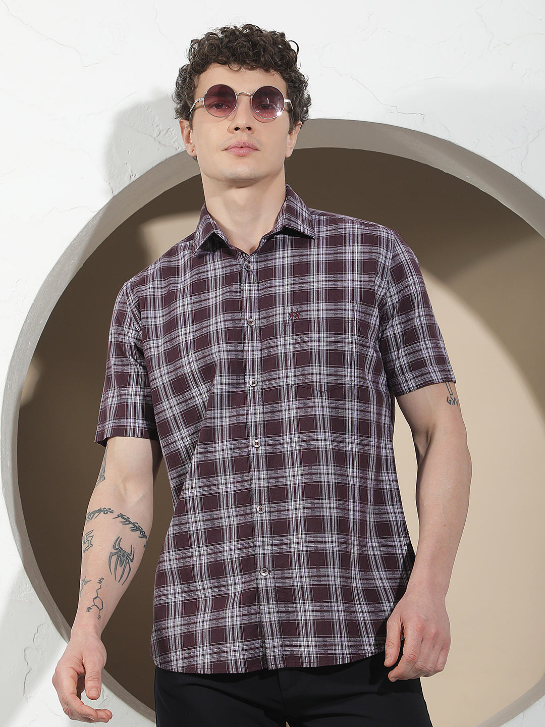 Purple Checked 100% Cotton Shirt