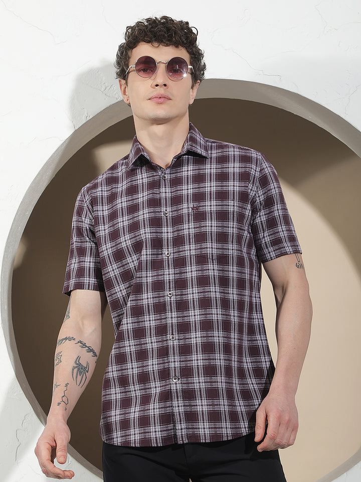 Purple Checked 100% Cotton Shirt