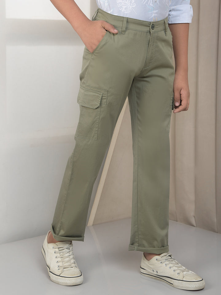 Olive Cotton Stretchable Cargo Trousers