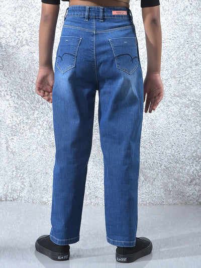 Blue Mom Fit Jeans-Girls Jeans-Crimsoune Club