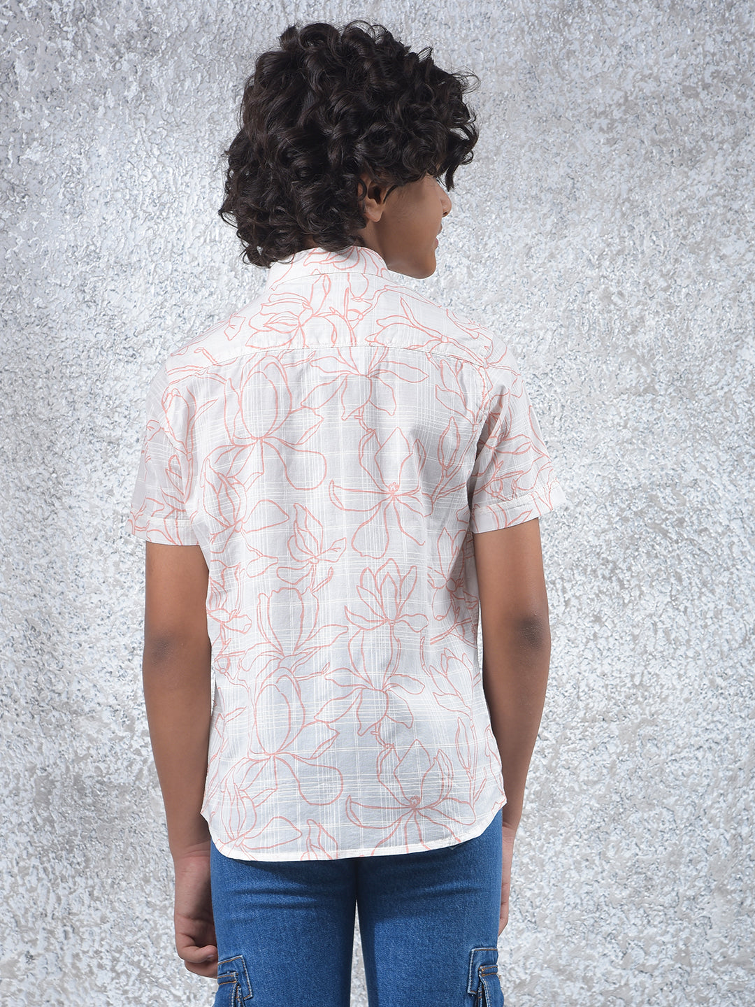 White Floral Print 100% Cotton Shirt-Boys Shirts-Crimsoune Club
