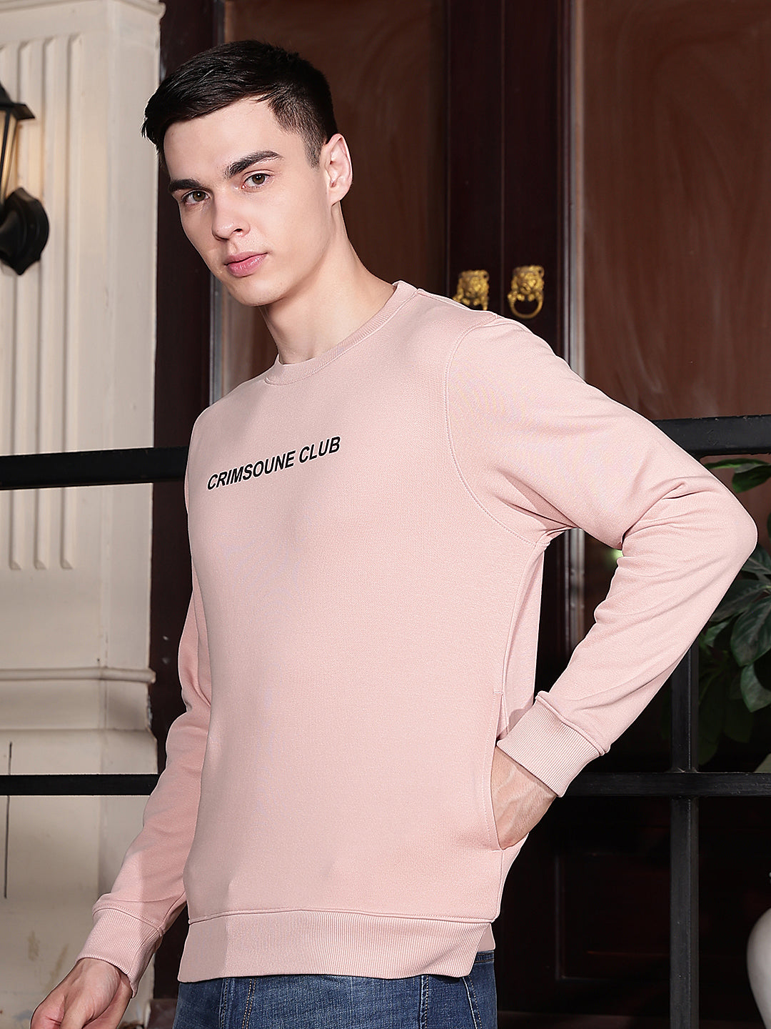 Pink Typographic Print Round Neck Sweatshirt