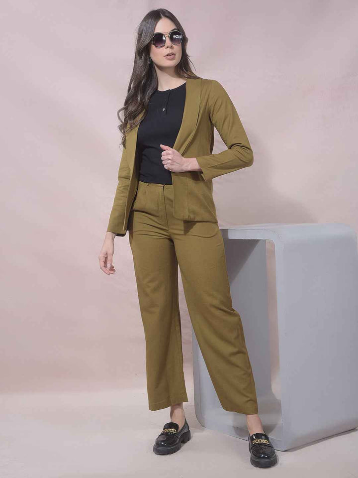 Olive Notched Lapel Open Front Blazer