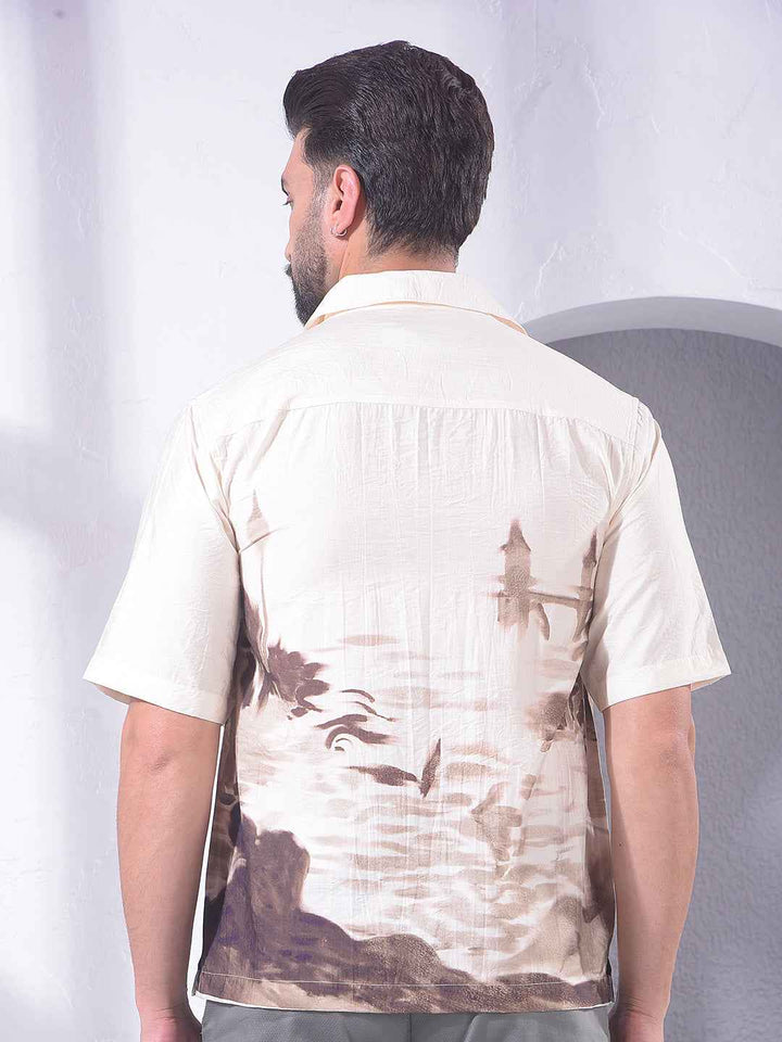 Olive Printed Resort-Collar Shirt