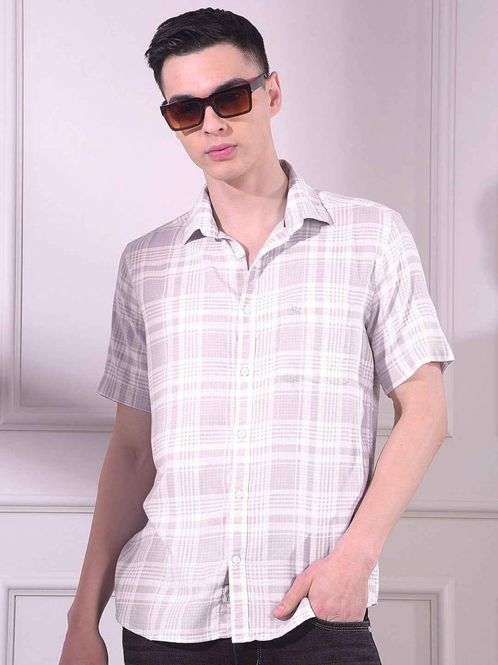 Beige 100% Cotton Checked Shirt