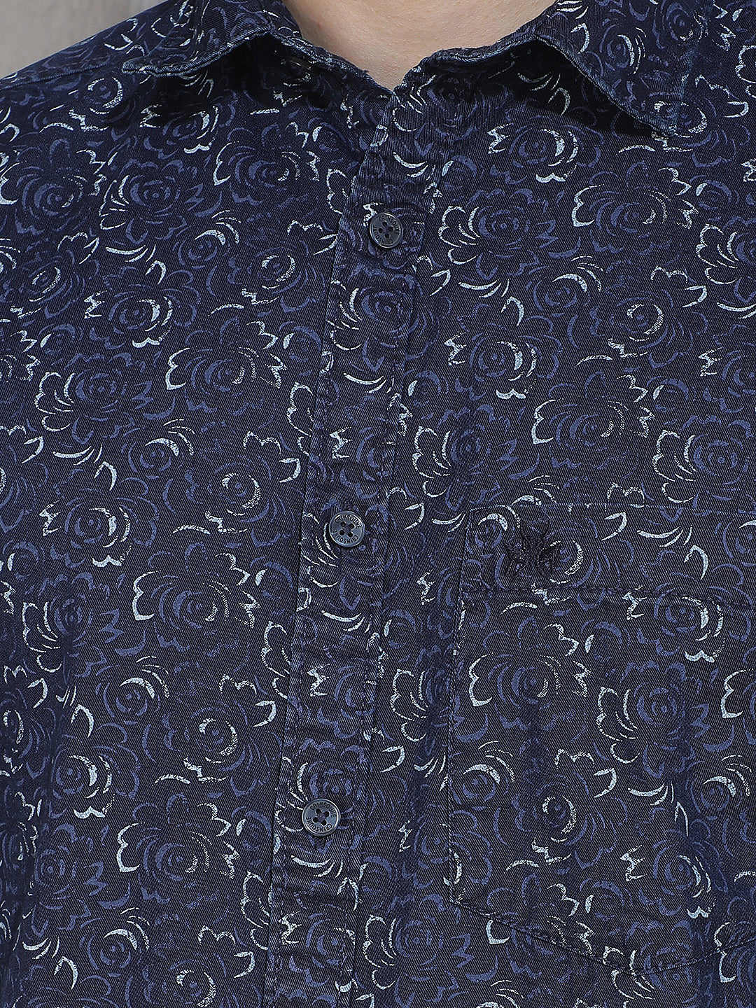 Blue Floral Print 100% Cotton Shirt