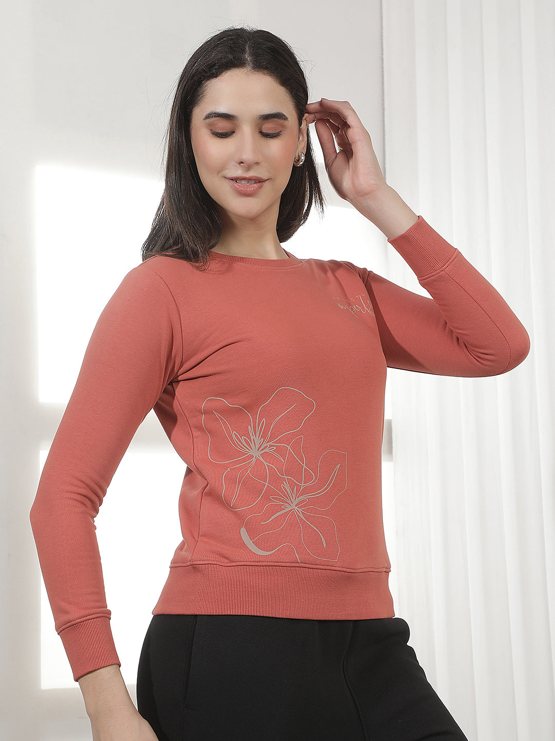 Maroon Floral Print Sweatshirt