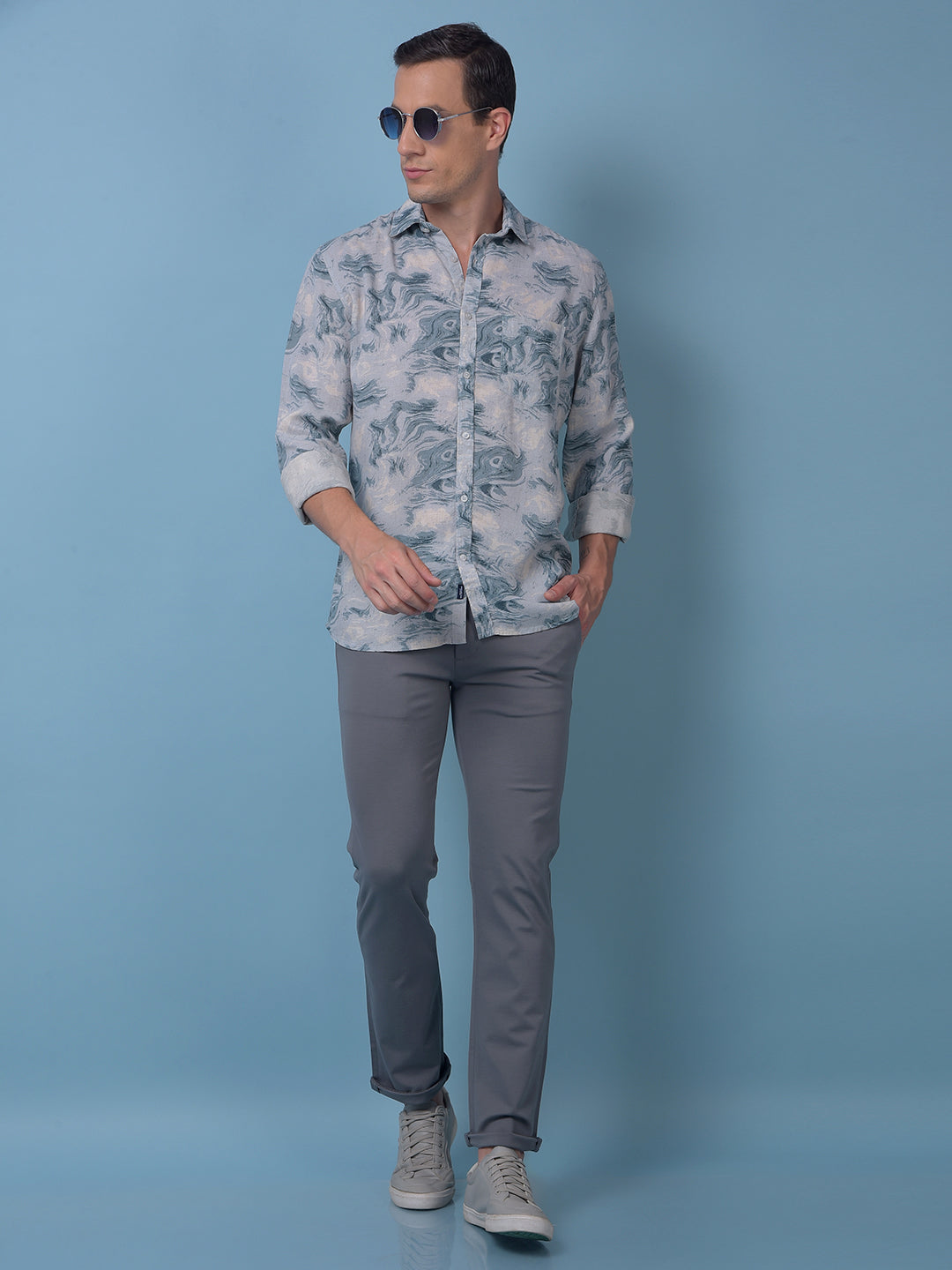 Blue Printed Linen Shirt