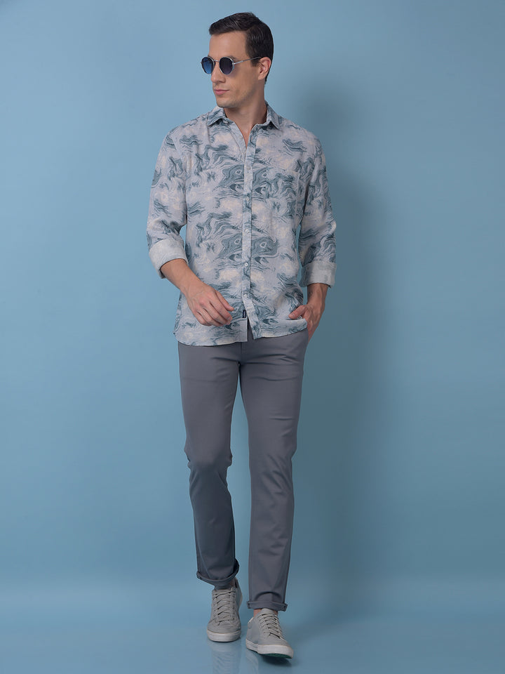 Blue Printed Linen Shirt