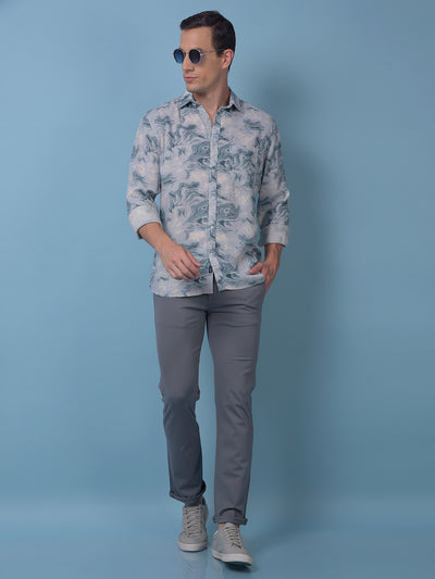 Blue Printed Linen Shirt