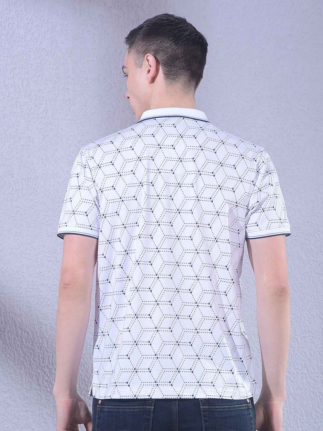 White Printed Polo Neck T-Shirt