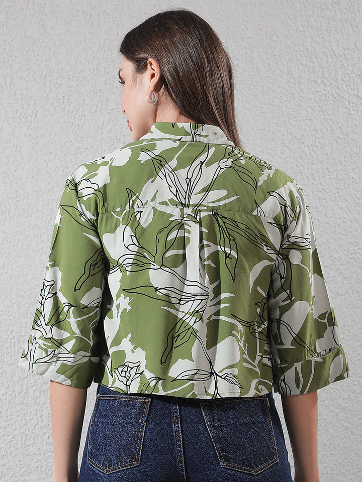Green Graphic Print Cropped Shirt