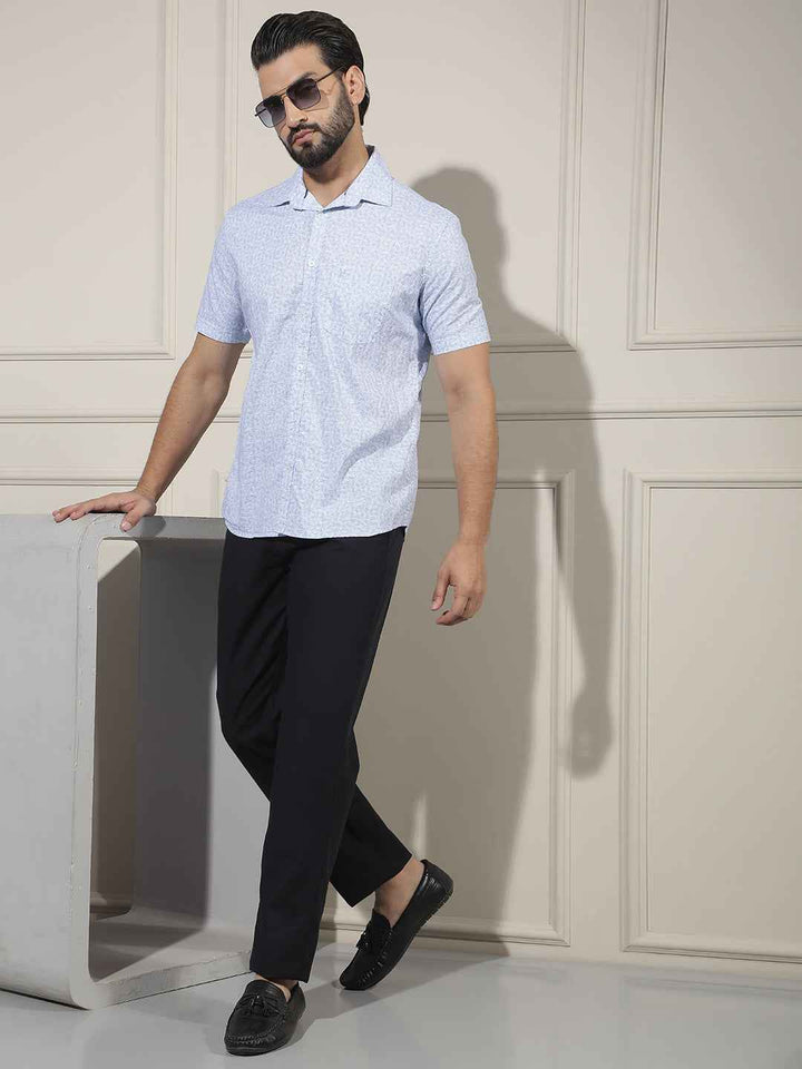 Sky Blue Geometric Printed Shirt
