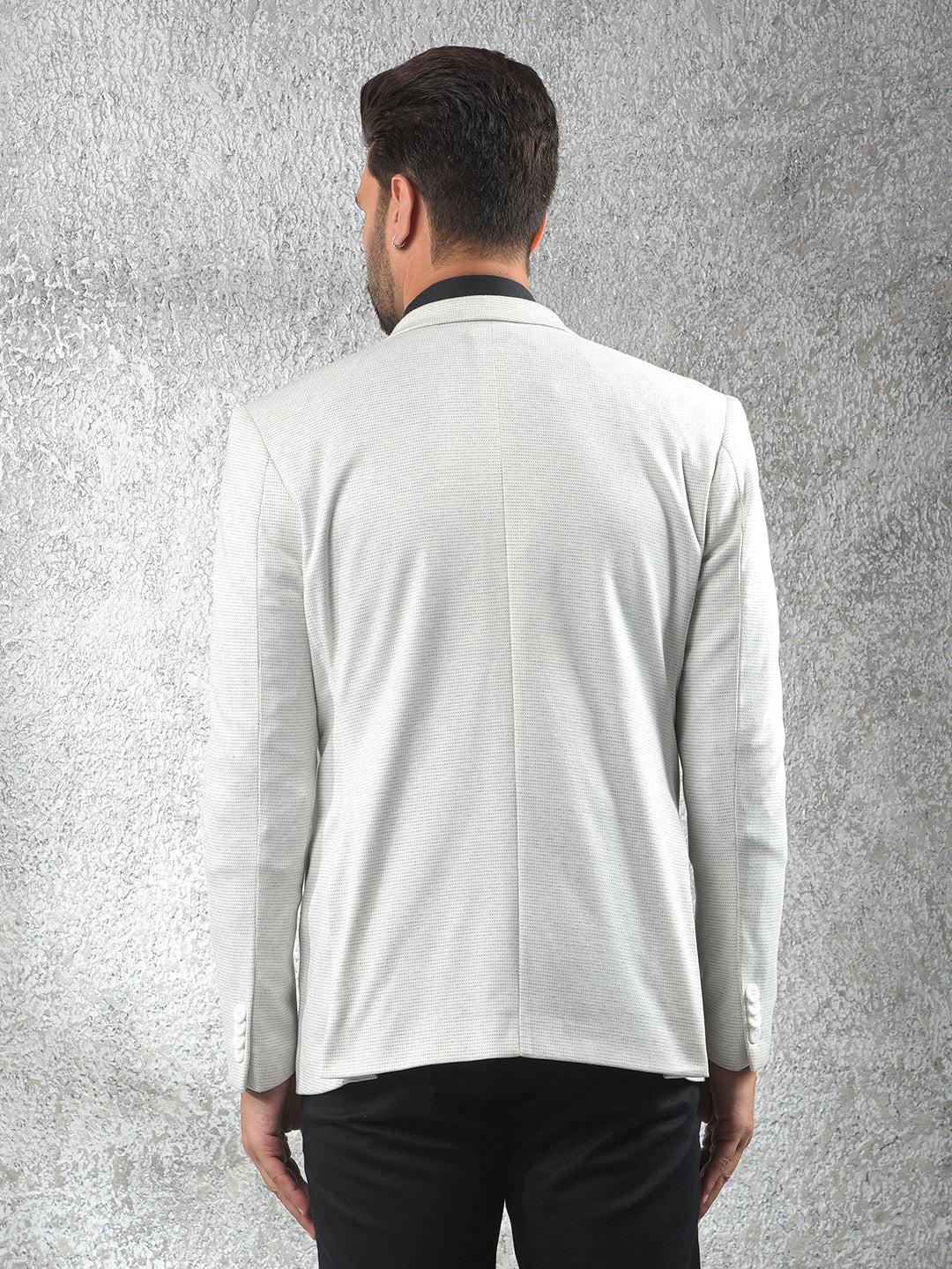 Off White Printed Notched Lapel Single-Breasted Blazer