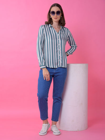 Green Vertical Stripes 100% Modal Shirt