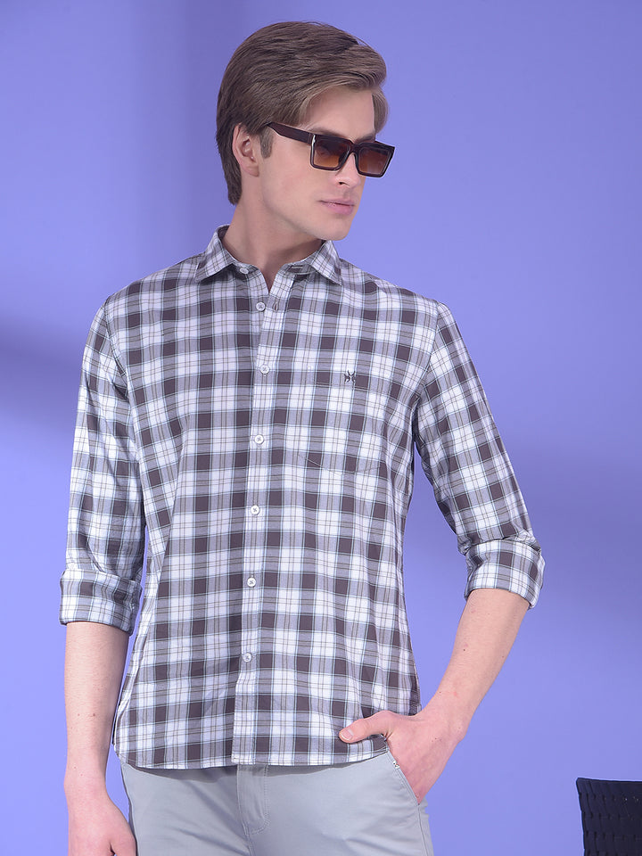 Brown Checked 100% Cotton Shirt