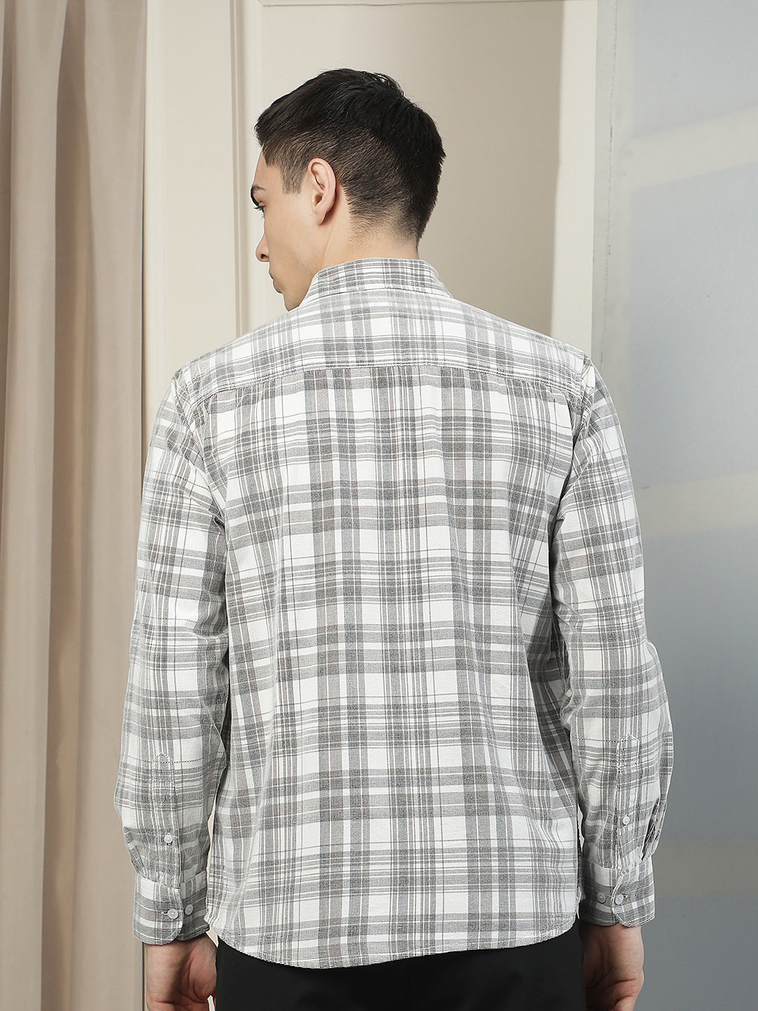 White Checked 100% Cotton Corduroy Shirt