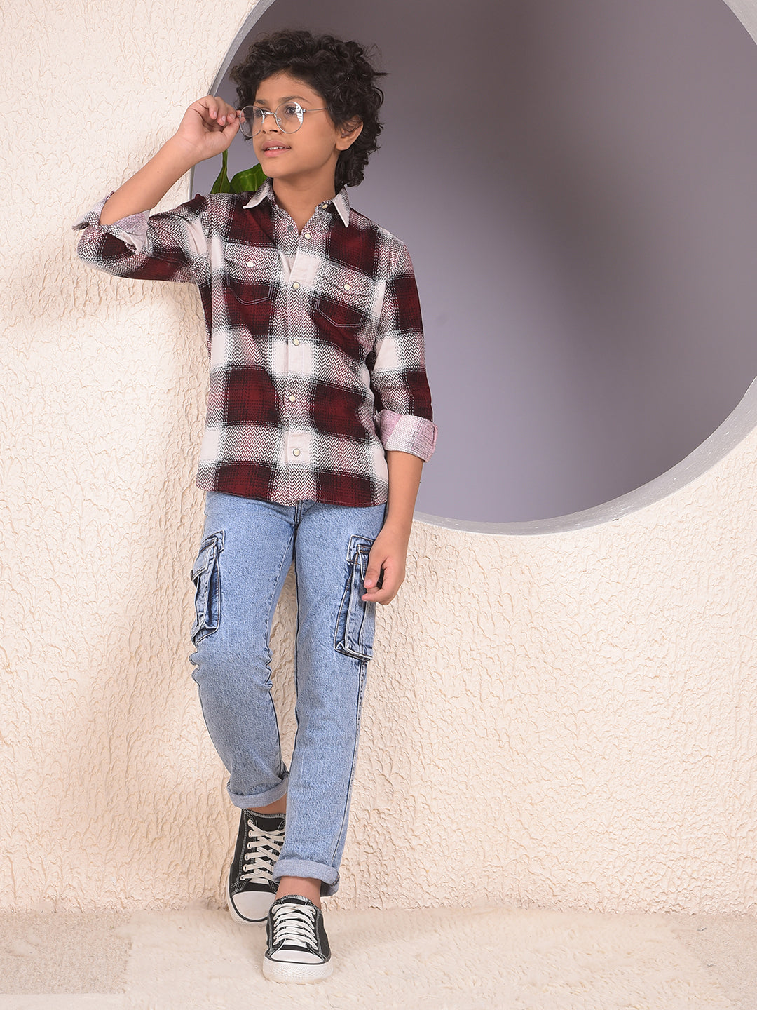 Maroon Checked 100% Cotton Corduory Shirt