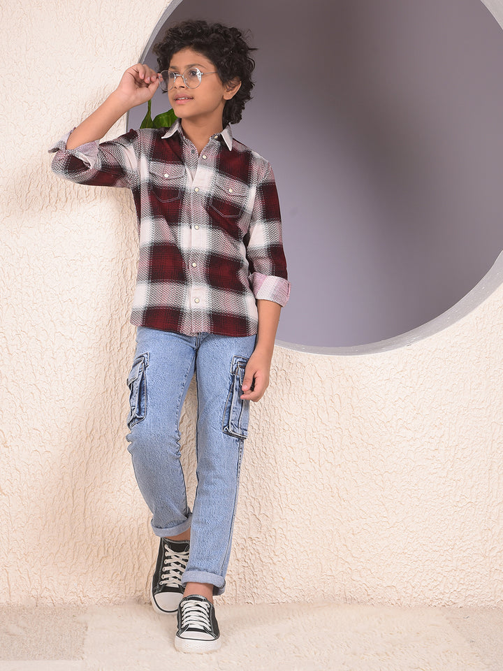 Maroon Checked 100% Cotton Corduory Shirt