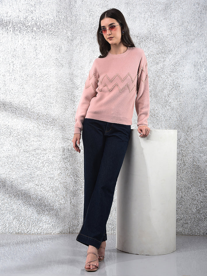 Pink Blush Zigzag Embellished Sweater
