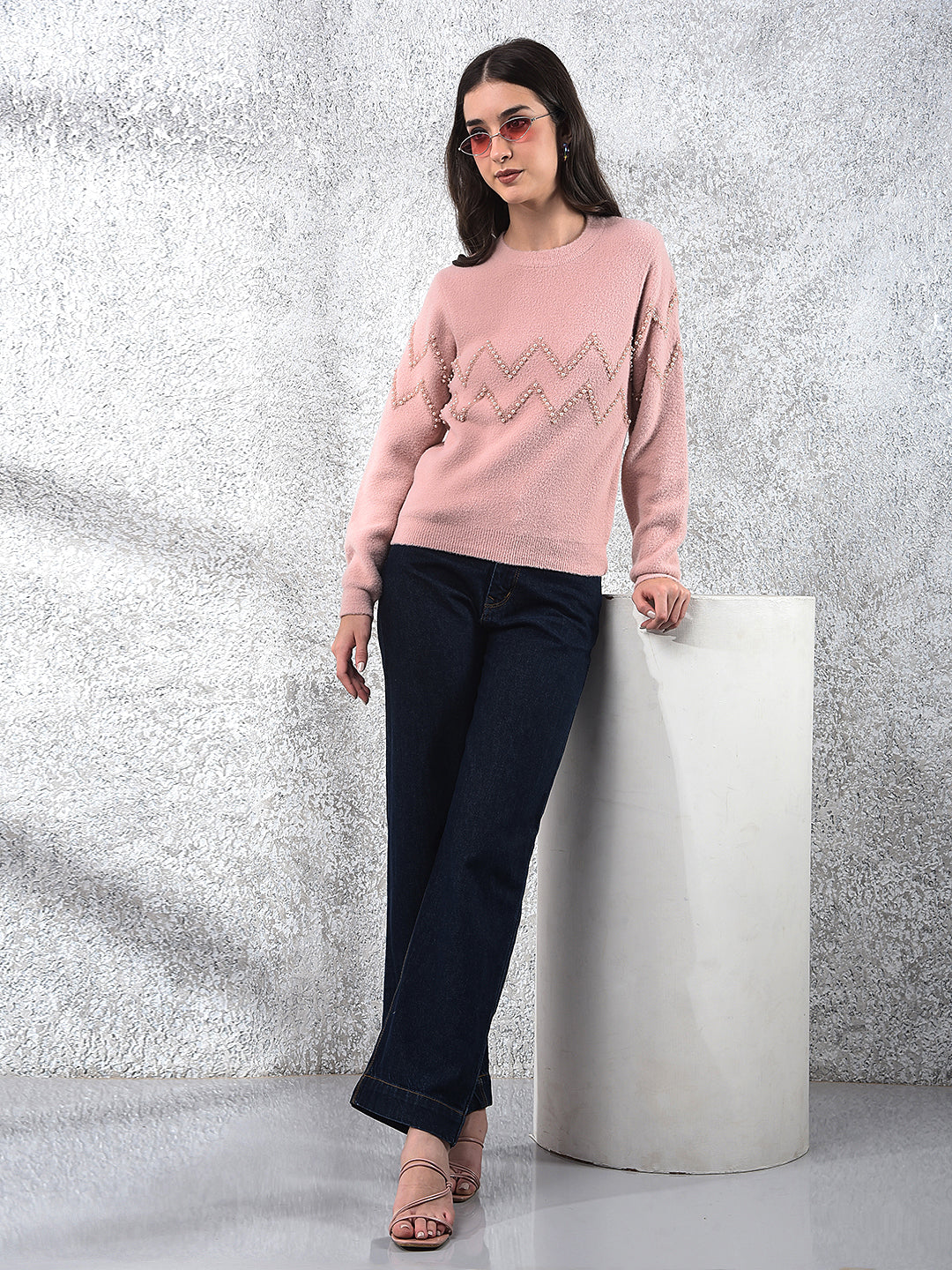 Pink Blush Zigzag Embellished Sweater