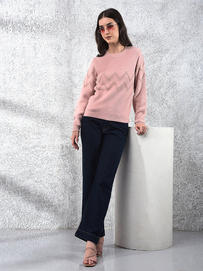Pink Blush Zigzag Embellished Sweater