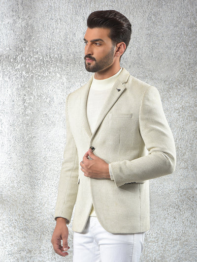 Beige Vertical Stripes Notched Lapel Single-Breasted Blazer