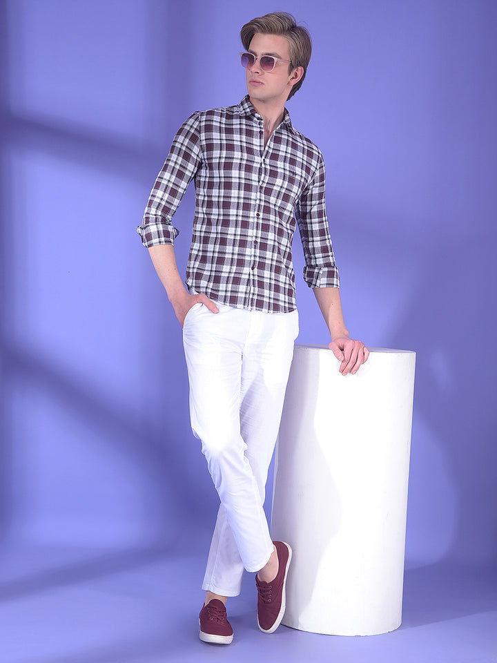 Wine Checked 100% Cotton Button-Down Collar Shirt