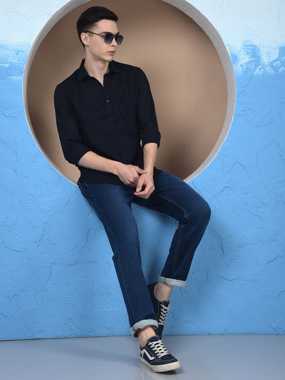 Linen Comfort Marine Blue Shirt