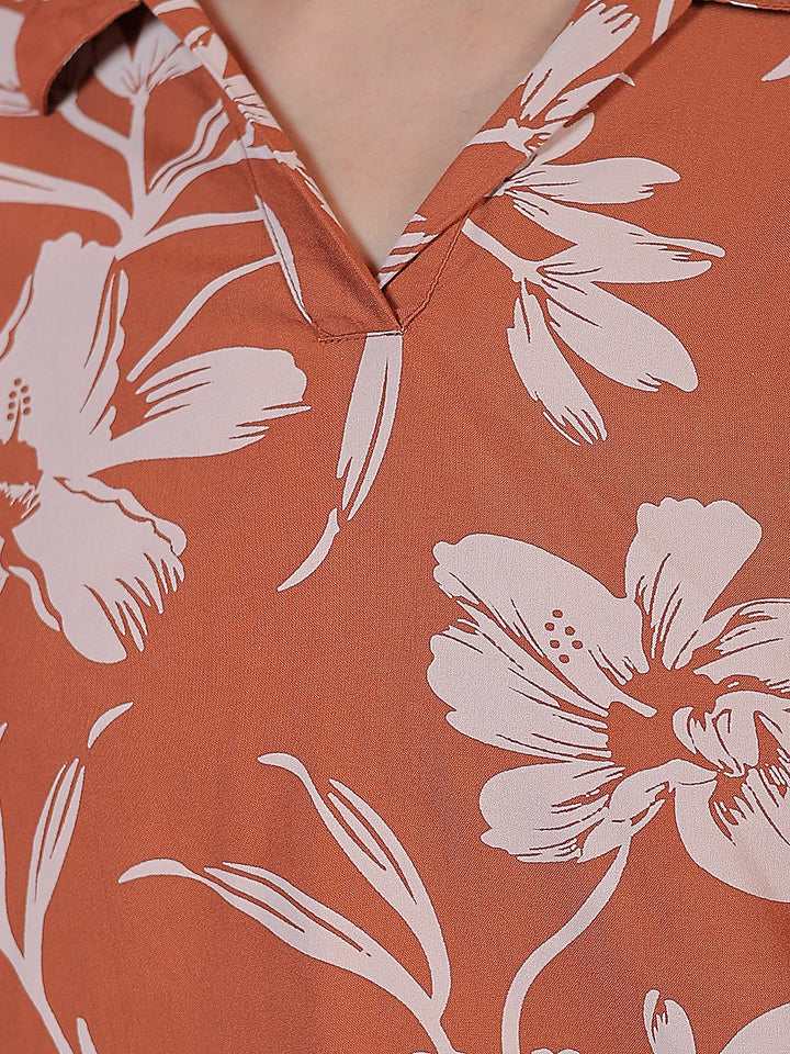 Brown Floral Print Top