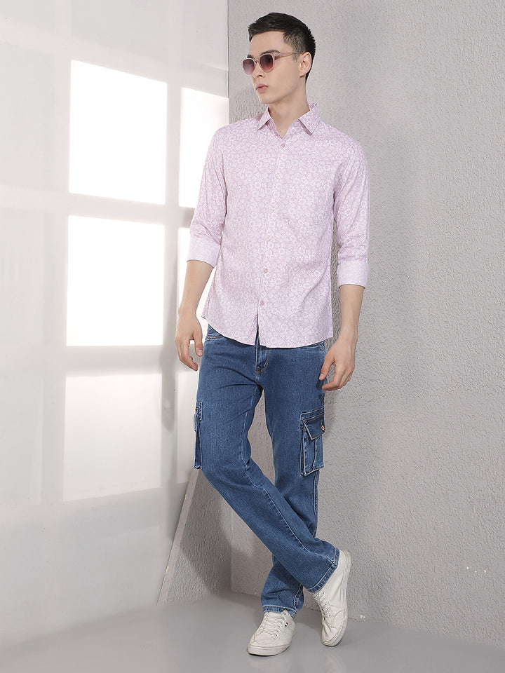 Pink Floral Print Modal Shirt