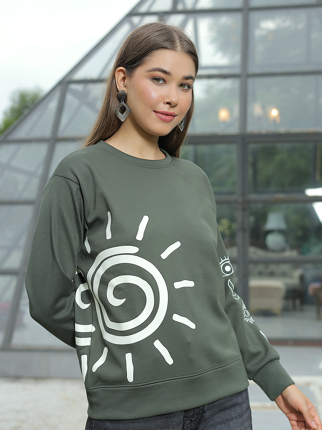 Olive Graphic Print Sweatshirt