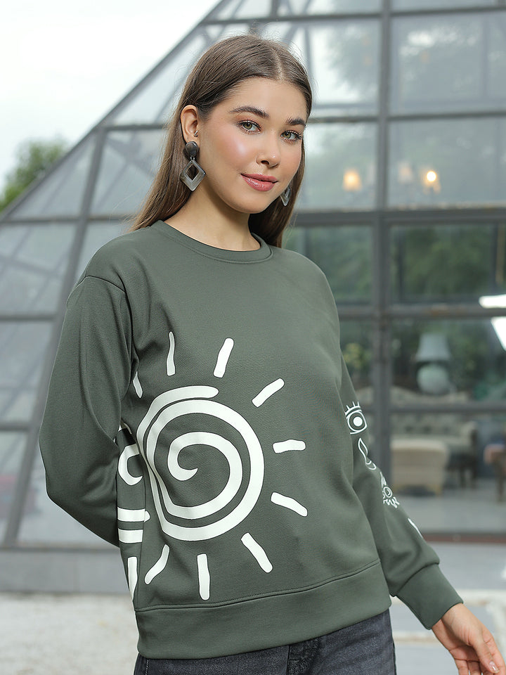 Olive Graphic Print Sweatshirt
