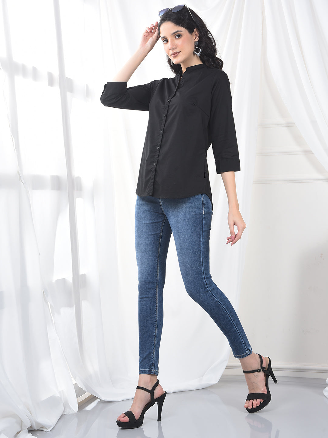 Jet Black Soft-Touch Mandarin Collar Shirt