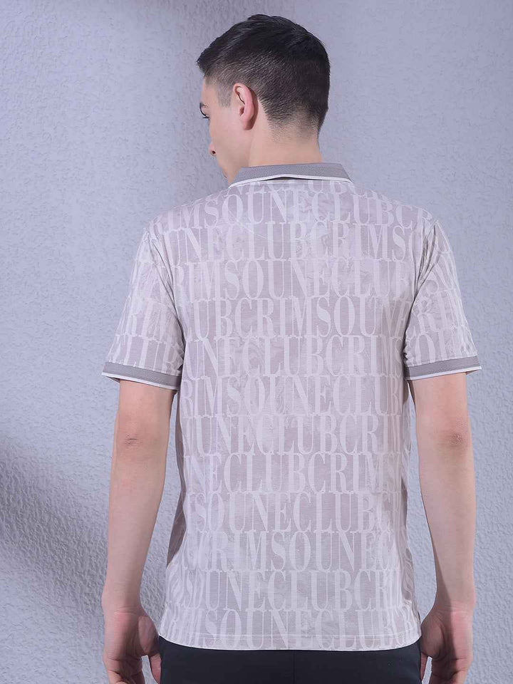 Pink Typographic Print Polo Neck T-Shirt