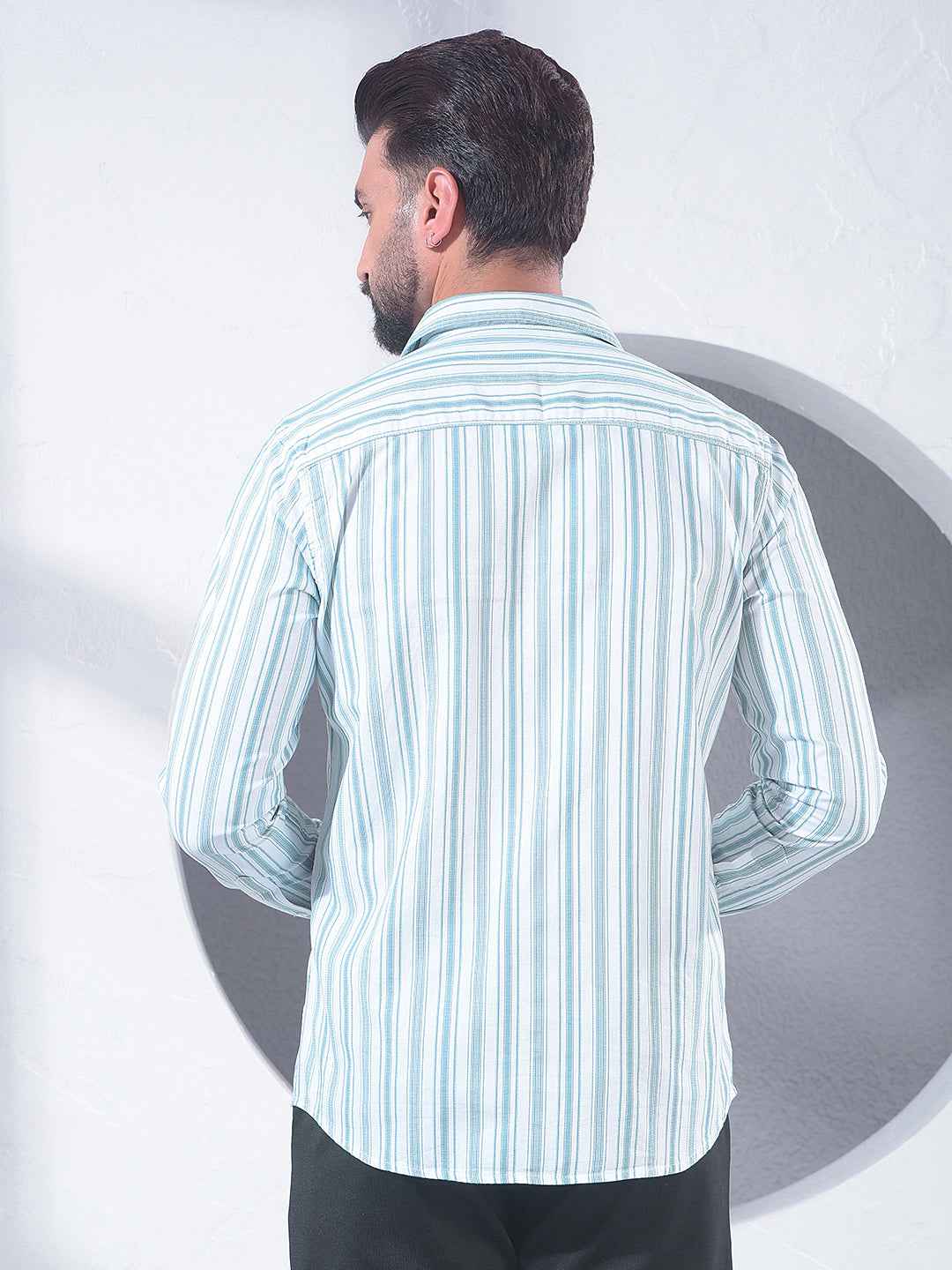 Green Vertical Stripes 100% Cotton Shirt