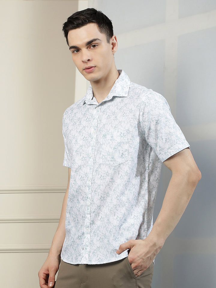 White Floral Print Shirt