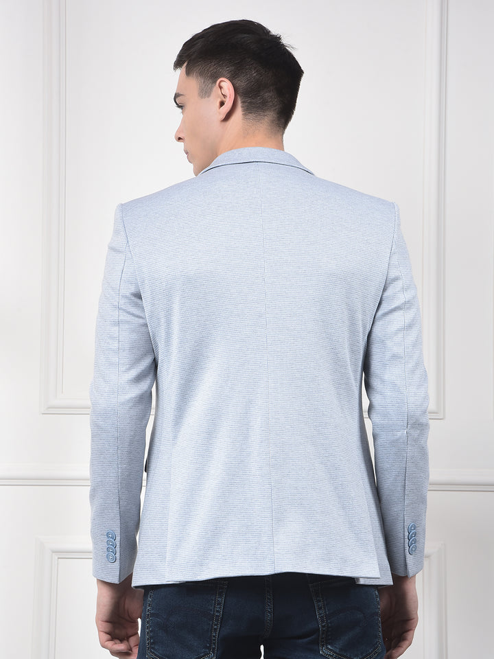 Blue Printed Notched Lapel Corduroy Blazer