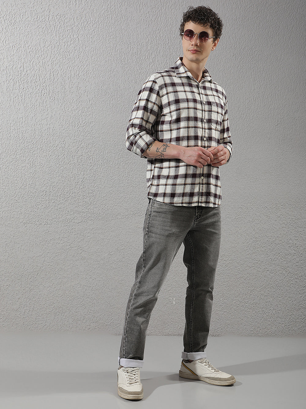 Maroon Checked 100% cotton Shirt
