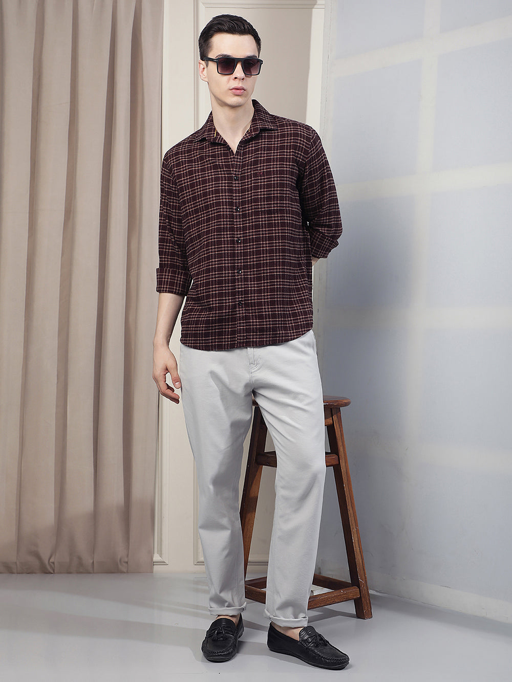 Maroon Checked 100% cotton Shirt