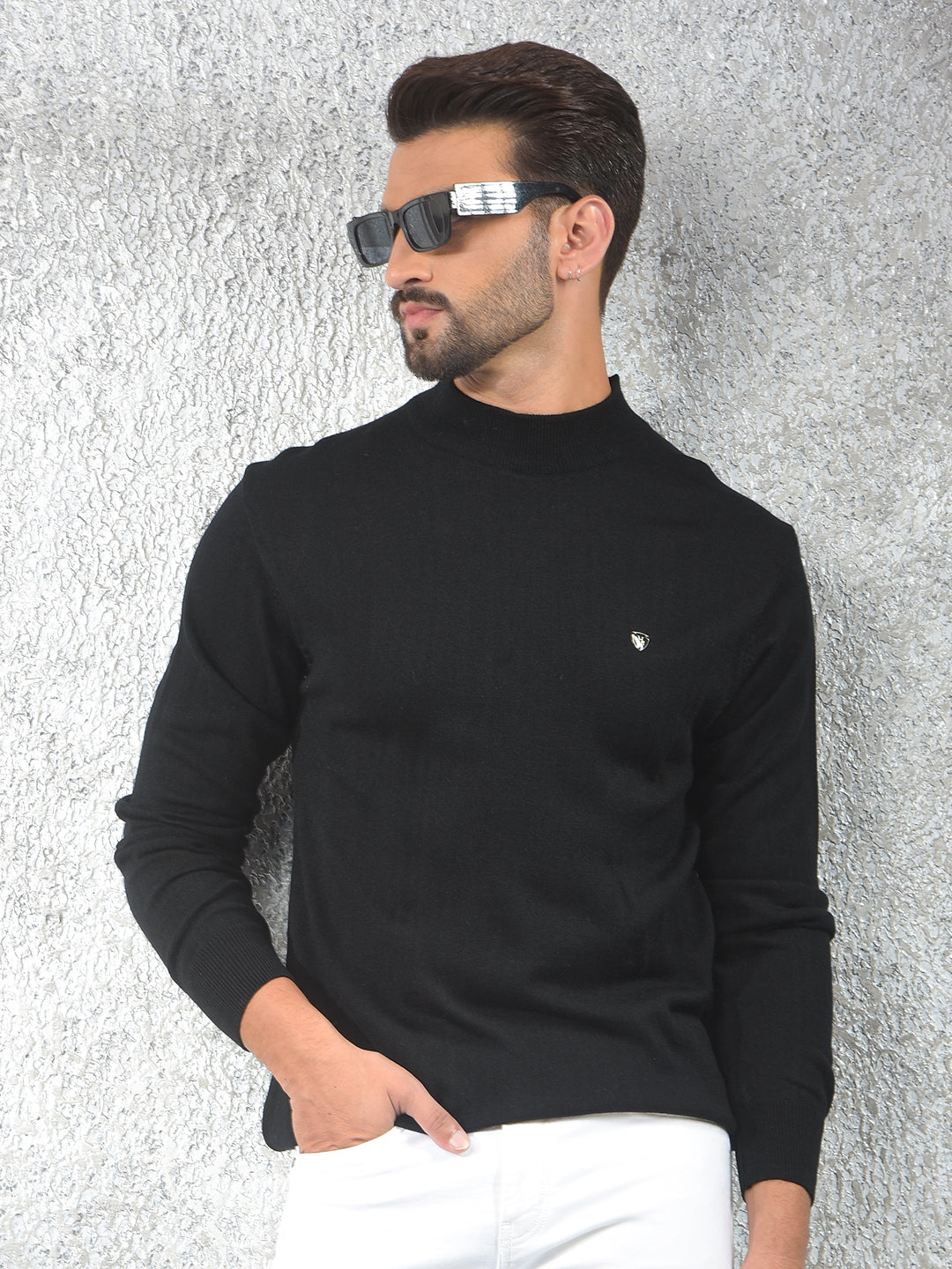 Black High-Neck Knitted Sweater
