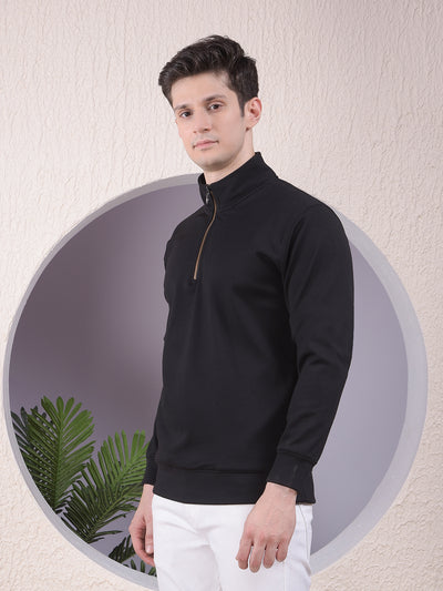 Black Half-Zip High-Neck Sweatshirt