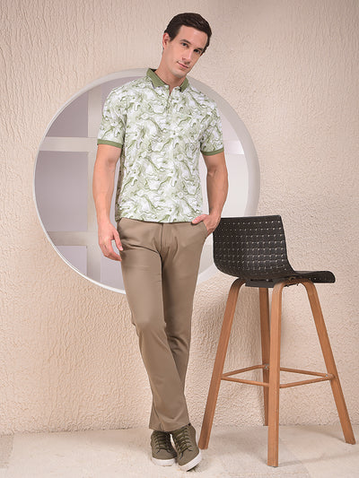 Green Abstract Print Polo Neck T-Shirt