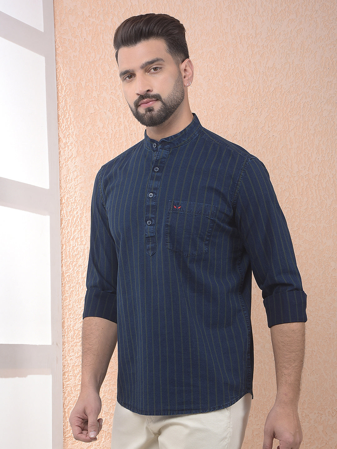 Striped 100% Cotton Green Kurta