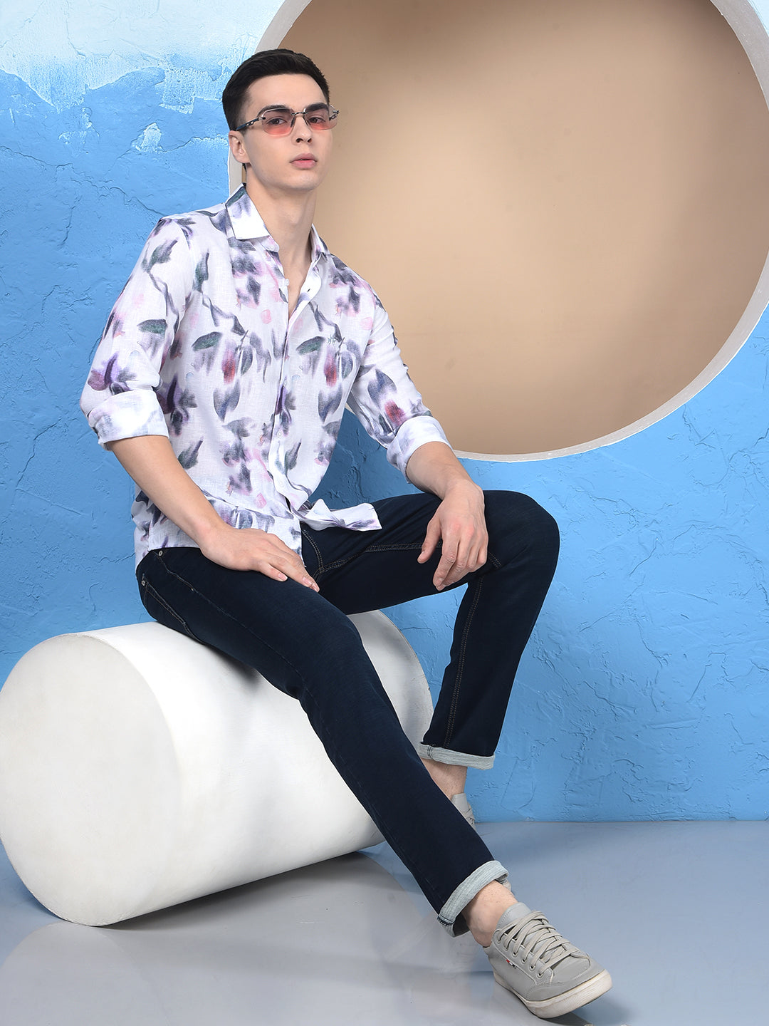 Multi-Color Floral Print Linen Shirt