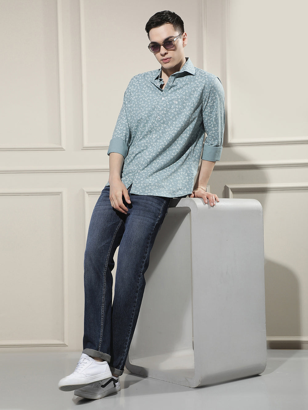 Navy Blue Cotton Straight Jeans
