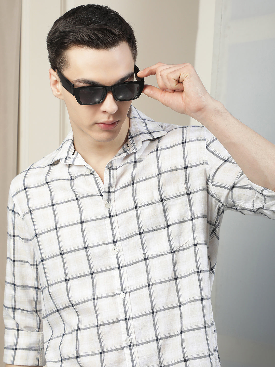 White Checked Linen Shirt