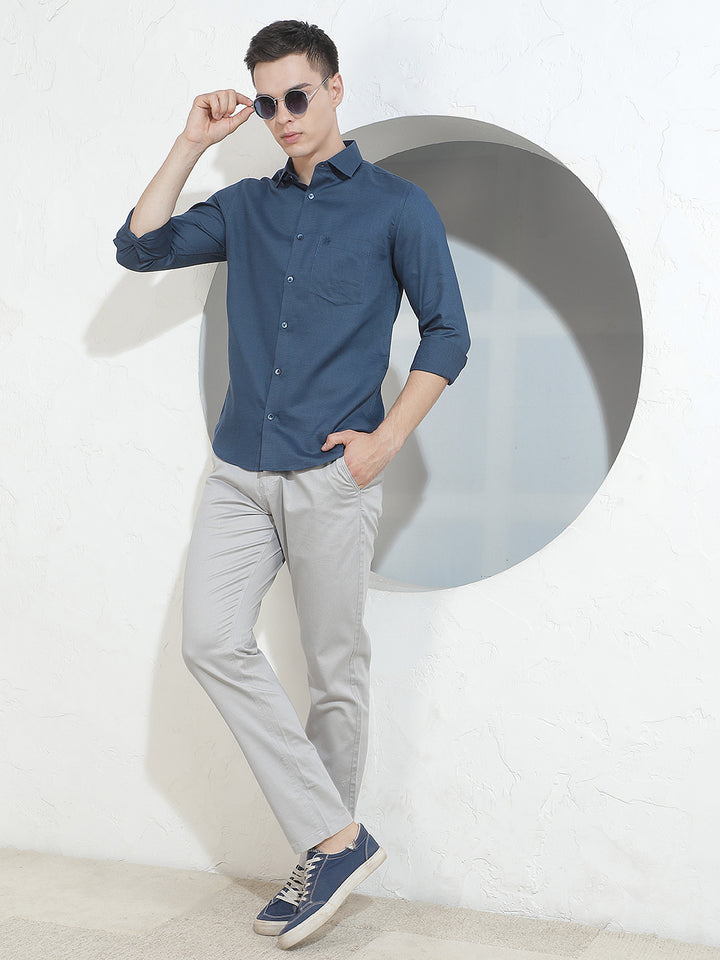 Chic Royal Blue Jacquard Shirt